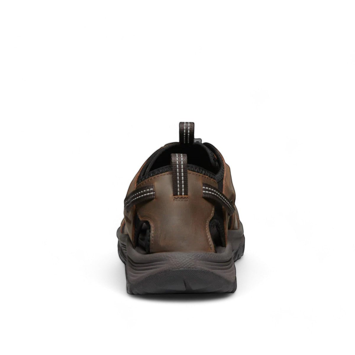 KEEN MEN'S TARGHEE III SANDAL - BISON/MULCH. Waterproof leather hiker sandal with bungee cinch and toe bumper.