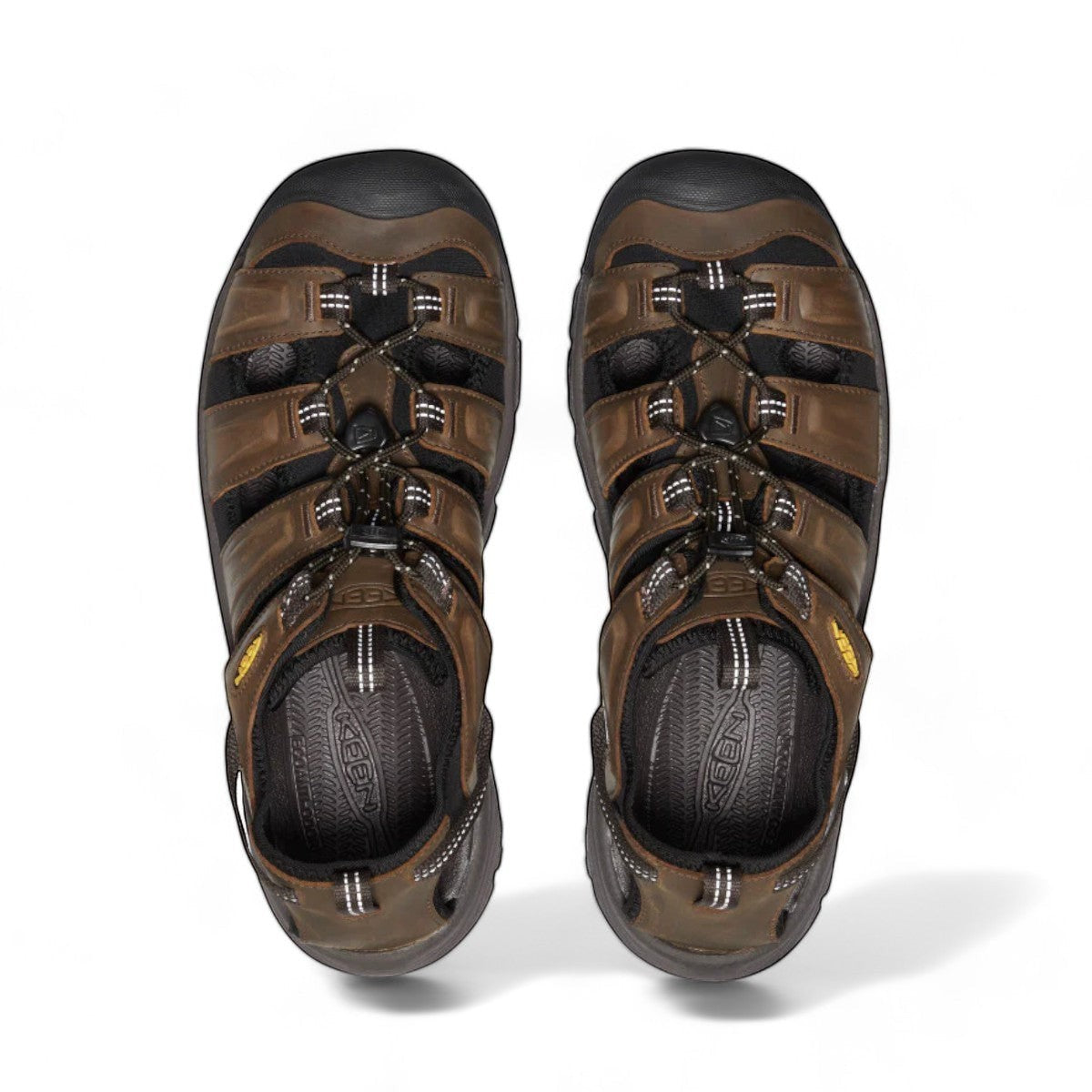 KEEN MEN'S TARGHEE III SANDAL - BISON/MULCH. Waterproof leather hiker sandal with bungee cinch and toe bumper.