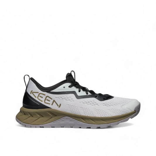 KEEN MEN'S VERSACORE SPEED SHOE in vapor white with dark olive accents. Lightweight mesh athletic hiker with contoured fit and all-terrain outsole.