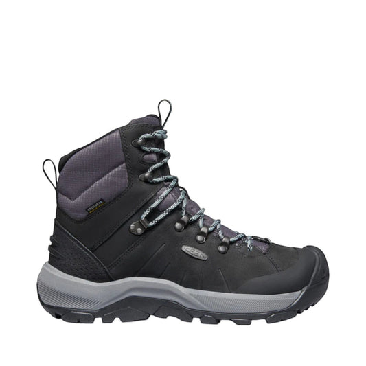 KEEN REVEL IV MID POLAR waterproof leather and mesh hiking boots in black and gray with KEEN.DRY technology.