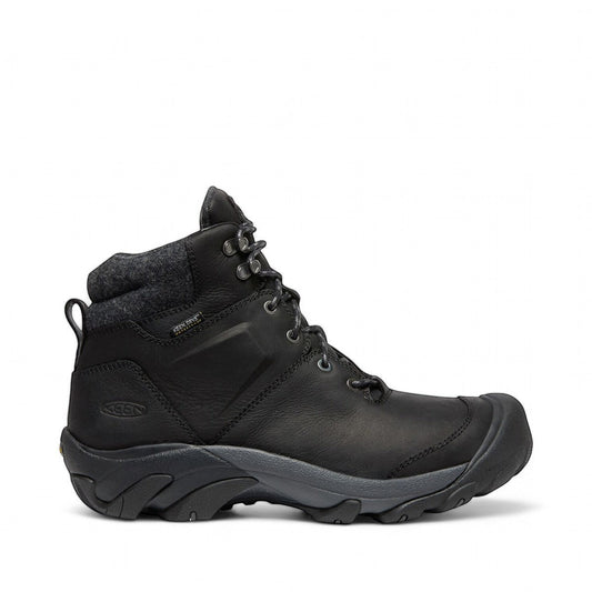 KEEN Targhee II waterproof winter boot in black leather with a protective toe bumper and high-traction sole