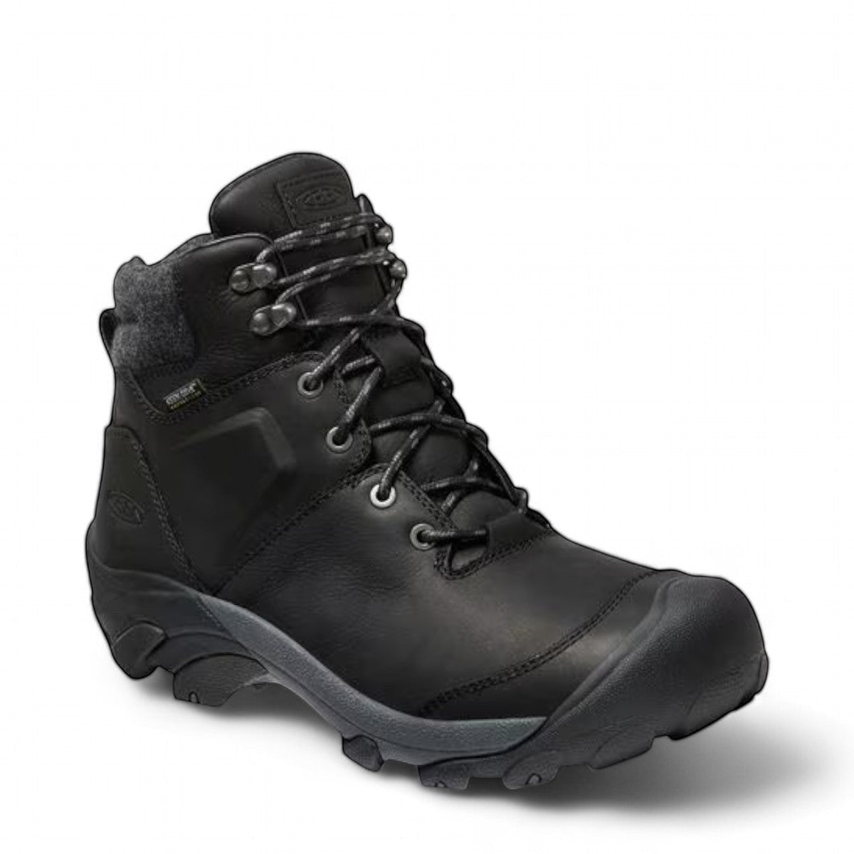 KEEN Targhee II waterproof winter boot in black leather with a protective toe bumper and high-traction sole