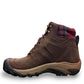 KEEN TARGHEE II WINTER BOOT WP - Dark Earth/Red Plaid waterproof leather hiking boot with red plaid collar.
