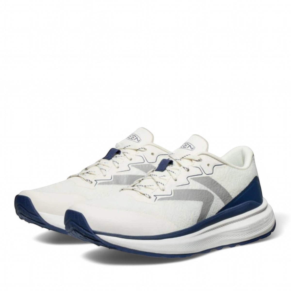KEEN WK500 men's athletic shoe in star white and naval academy with performance mesh and curved sole.