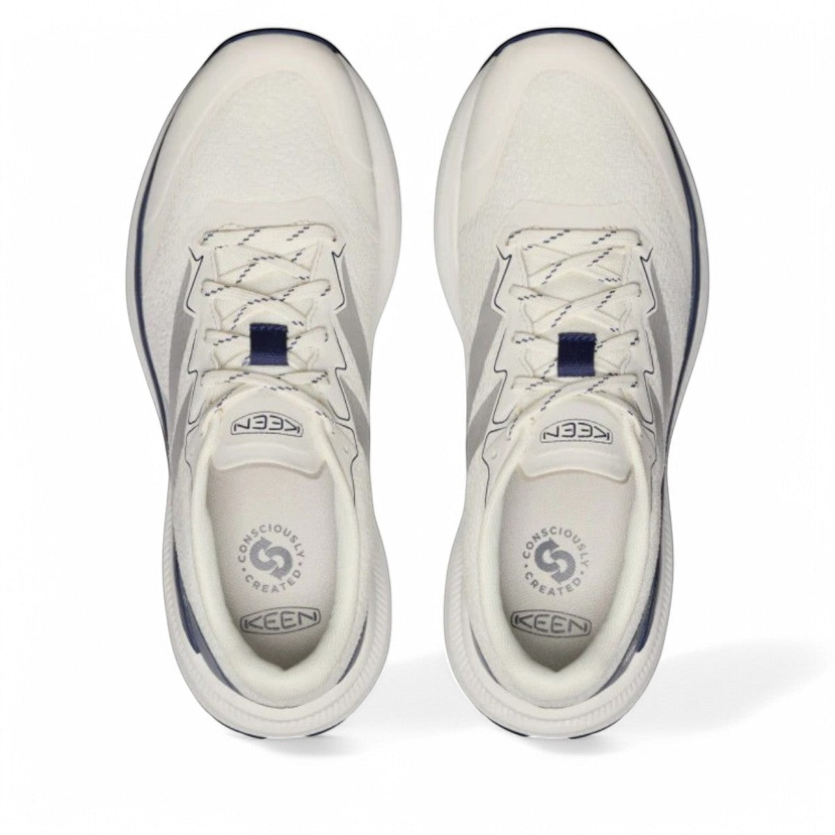 KEEN WK500 men's athletic shoe in star white and naval academy with performance mesh and curved sole.