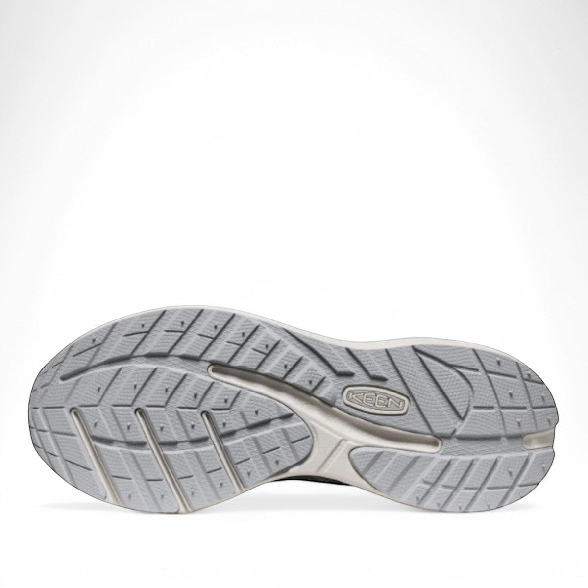 KEEN WK500 women's athletic shoe in alloy and steel grey with mesh upper and curved responsive midsole.