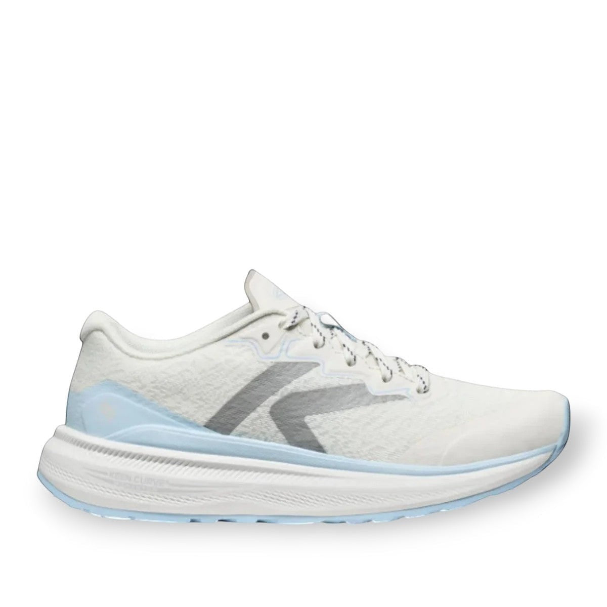 KEEN WK500 women's athletic sneaker in star white and skyway blue with mesh upper and curved sole.