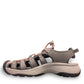 KEEN Astoria West women's hybrid sandal in gray with coral accents. Features recycled materials and a slip-on design.