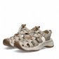 KEEN Astoria West women's taupe and pecan hybrid water sandals with bungee cinch and toe bumper.
