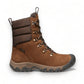 KEEN women's Greta waterproof winter boot in bison and java brown leather with a quilted collar and lace-up front