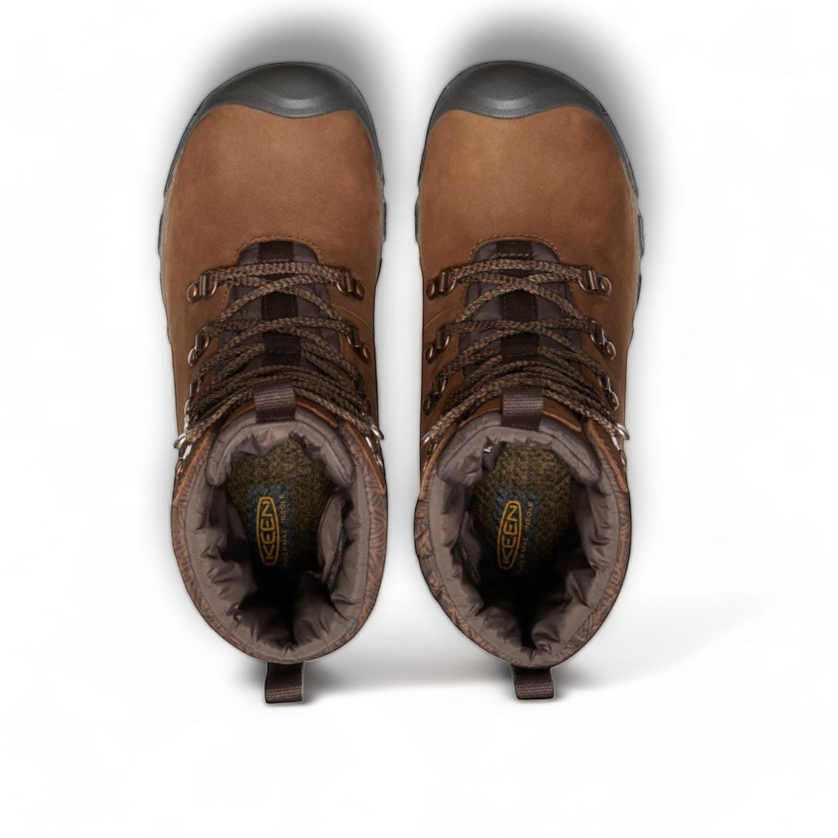 KEEN women's Greta waterproof winter boot in bison and java brown leather with a quilted collar and lace-up front