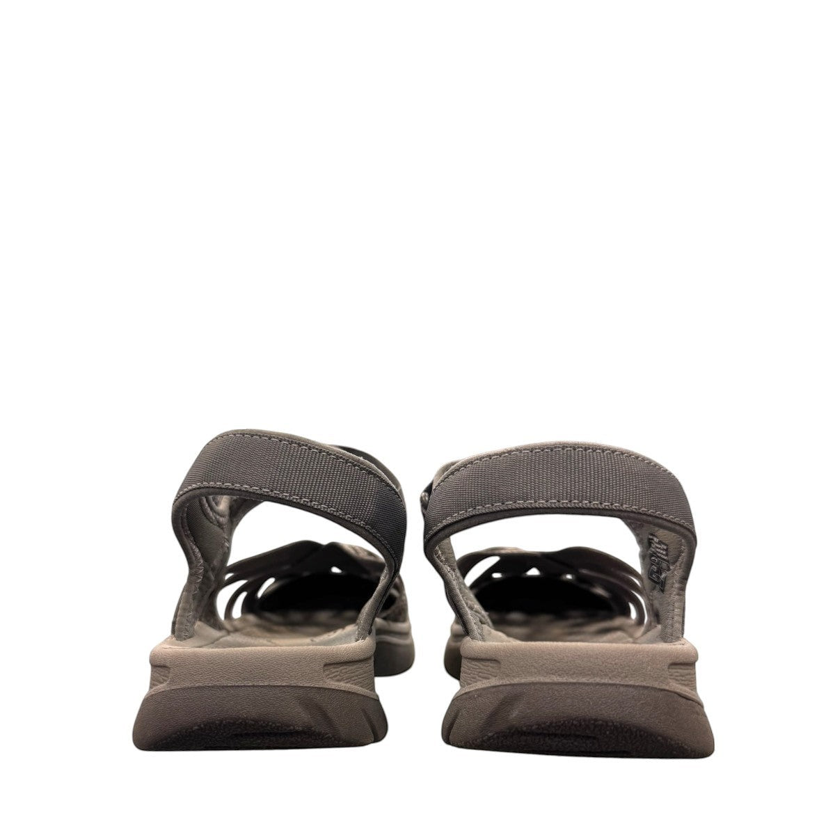 KEEN Women's Rose Sandal in grey gargoyle and raven featuring washable polyester webbing and toe bumper.