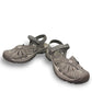 KEEN Women's Rose Sandal in grey gargoyle and raven featuring washable polyester webbing and toe bumper.