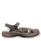 KEEN Women's Rose Sandal in grey gargoyle and raven featuring washable polyester webbing and toe bumper.