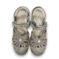 KEEN Women's Rose Sandal in grey gargoyle and raven featuring washable polyester webbing and toe bumper.