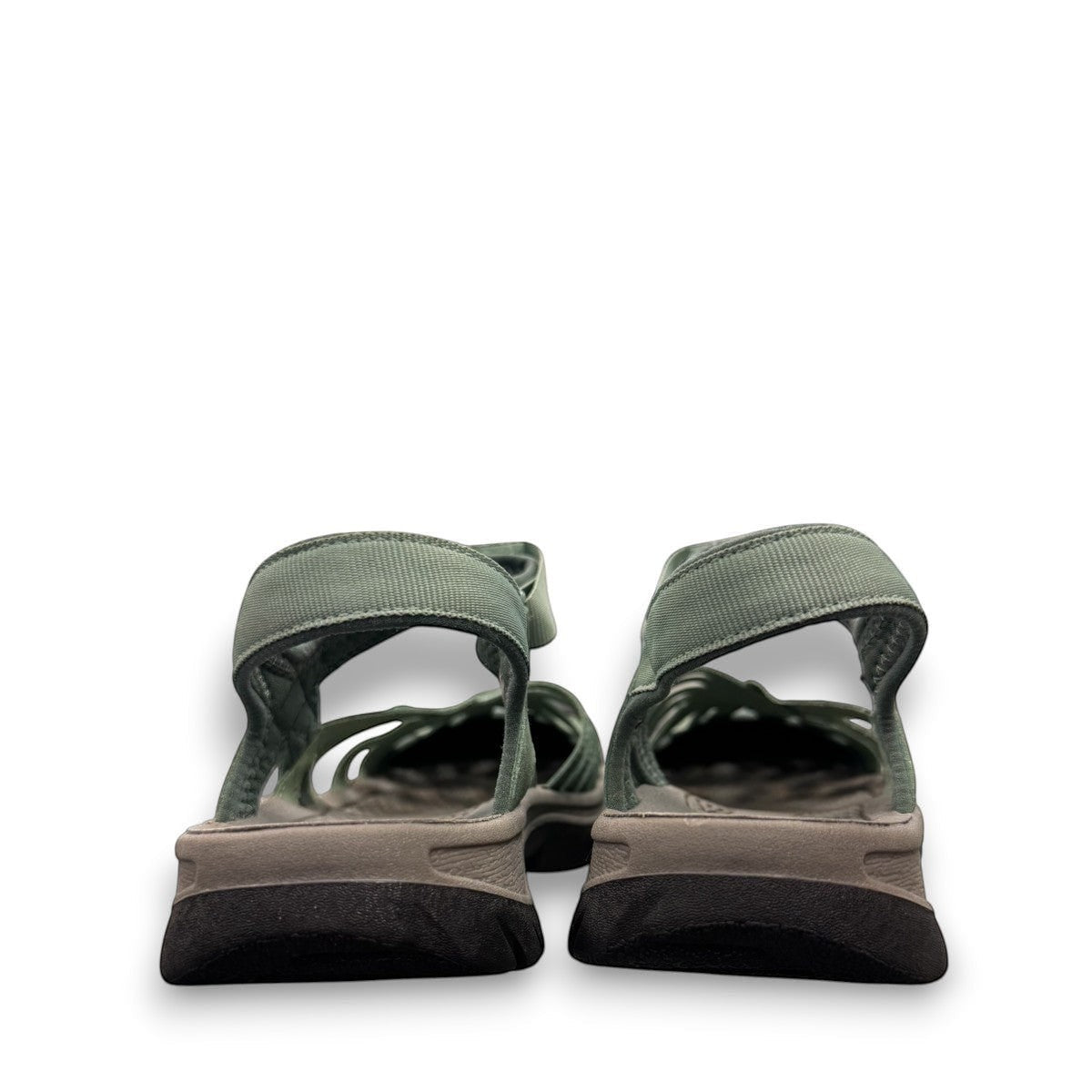 women's KEEN Rose sandal in granite green polyester webbing with adjustable straps and toe bumper.