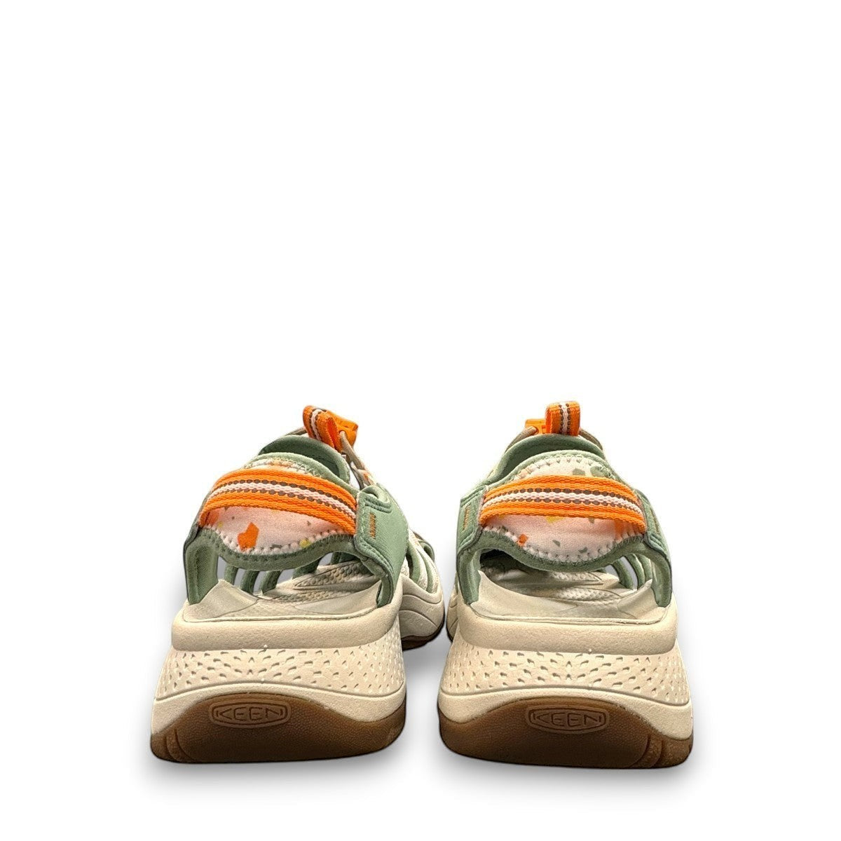 KEEN Astoria West women's hybrid water sandal in terrazzo/granite green with bungee laces and arch support.