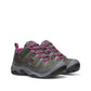 KEEN women's Circadia waterproof hiking shoe in steel grey and boysenberry with KEEN.DRY technology. Leather and mesh upper.
