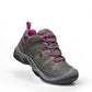 KEEN women's Circadia waterproof hiking shoe in steel grey and boysenberry with KEEN.DRY technology. Leather and mesh upper.