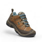 KEEN WOMEN'S CIRCADIA waterproof hiking shoe in syrup brown leather with blue accents and a grippy outsole.