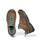 KEEN WOMEN'S CIRCADIA waterproof hiking shoe in syrup brown leather with blue accents and a grippy outsole.