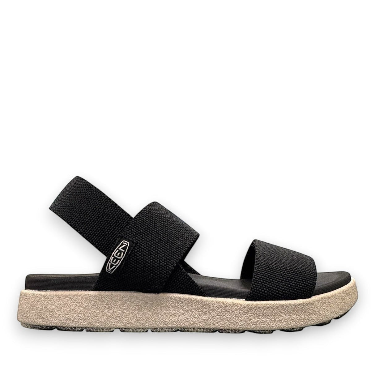 KEEN WOMEN'S ELLE BACKSTRAP - BLACK sandal with recycled PET plastic straps and jute-infused outsole.
