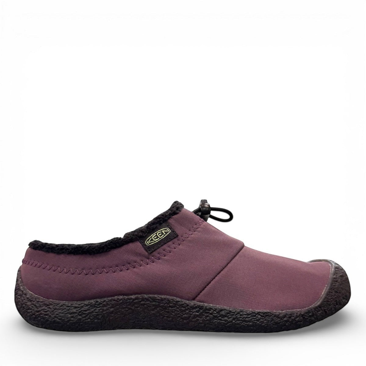 KEEN WOMEN'S HOWSER III SLIDE - Absinthe Green/Plum Perfect slip-on shoes with bungee cinch and recycled materials.