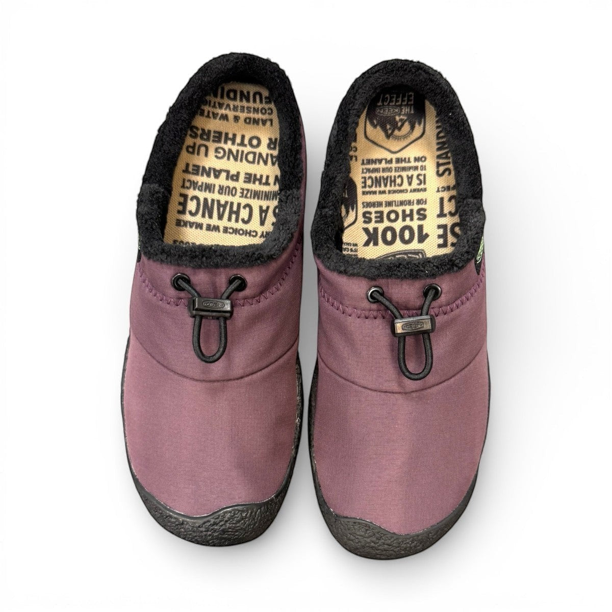 KEEN WOMEN'S HOWSER III SLIDE - Absinthe Green/Plum Perfect slip-on shoes with bungee cinch and recycled materials.