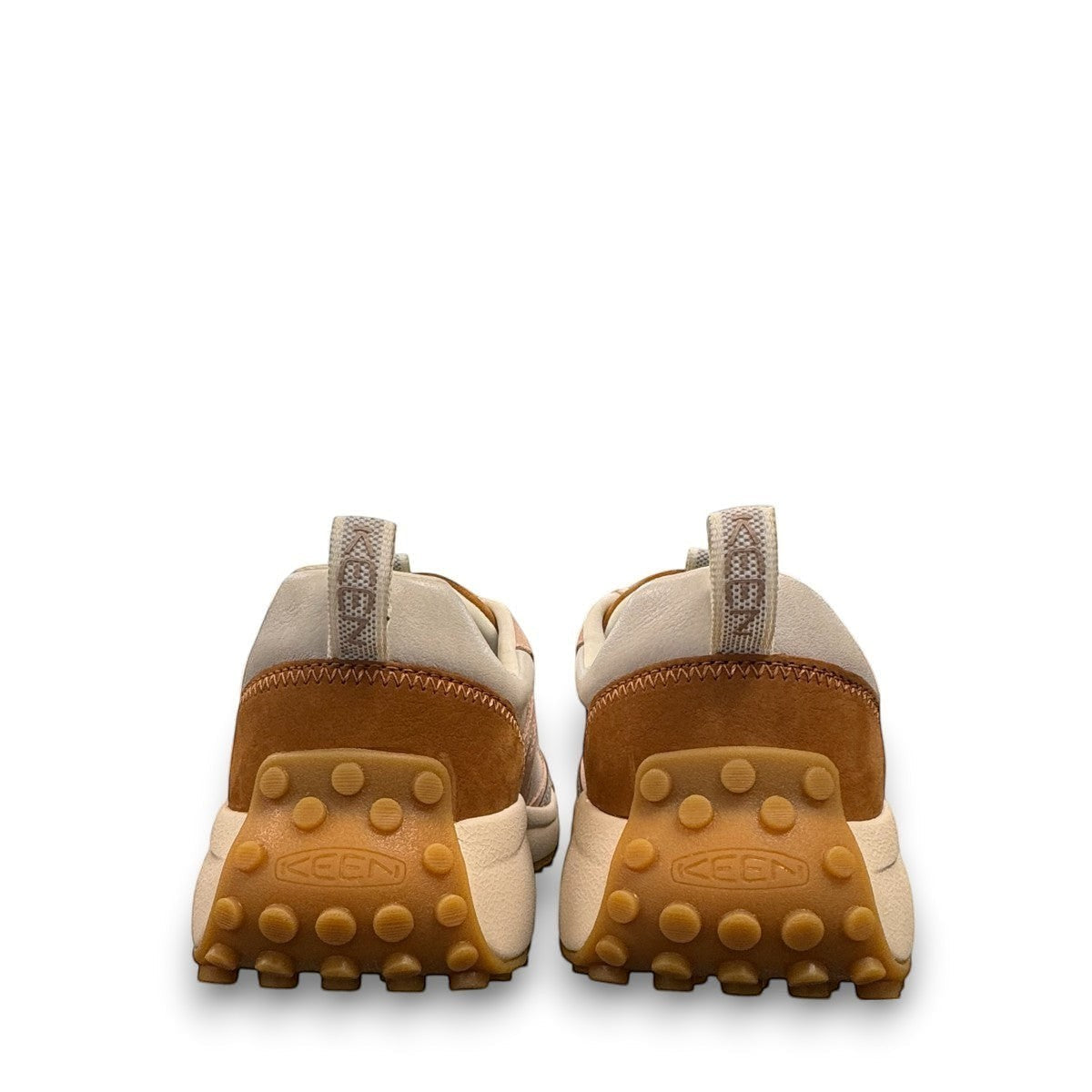 women's KEEN KS86 leather sneakers in maple, cameo rose, white, and grey with a rugged sole.