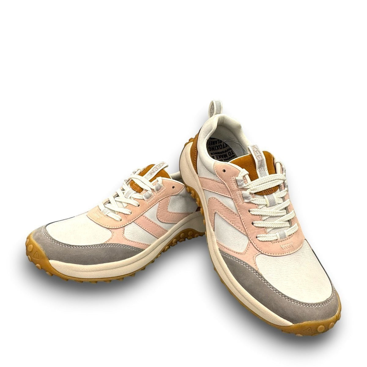 women's KEEN KS86 leather sneakers in maple, cameo rose, white, and grey with a rugged sole.