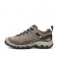 KEEN WOMEN'S TARGHEE IV (WP) hiking shoe in brindle and nostalgia rose waterproof nubuck leather with pink accents.