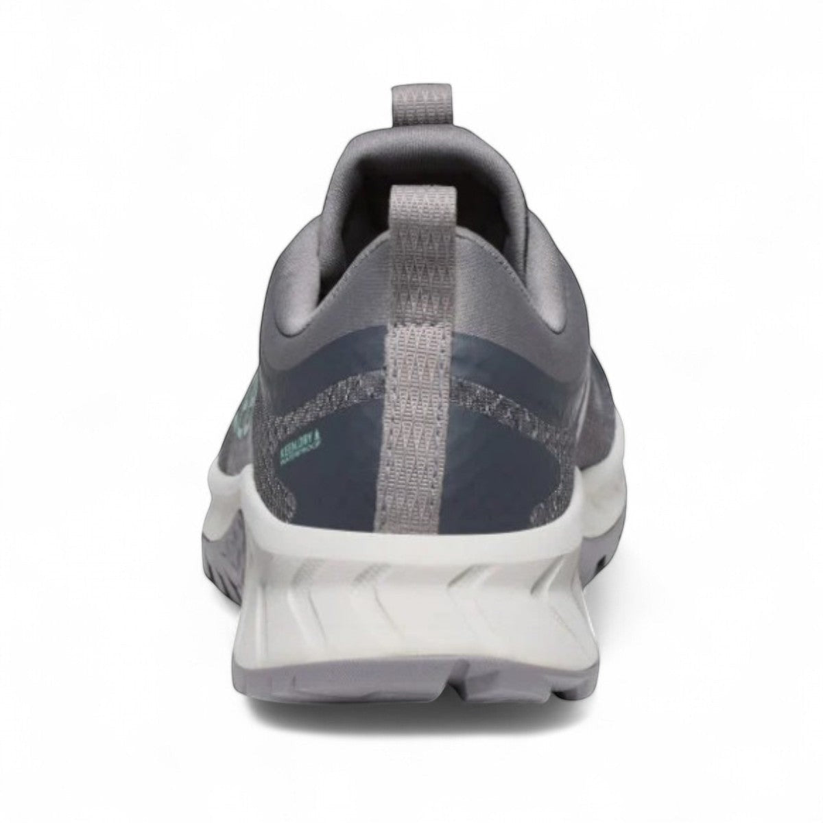 KEEN VersaCore WP waterproof athletic hiker in magnet grey and granite green with a high-traction sole.