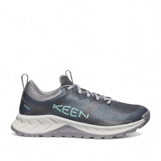 KEEN VersaCore WP waterproof athletic hiker in magnet grey and granite green with a high-traction sole.