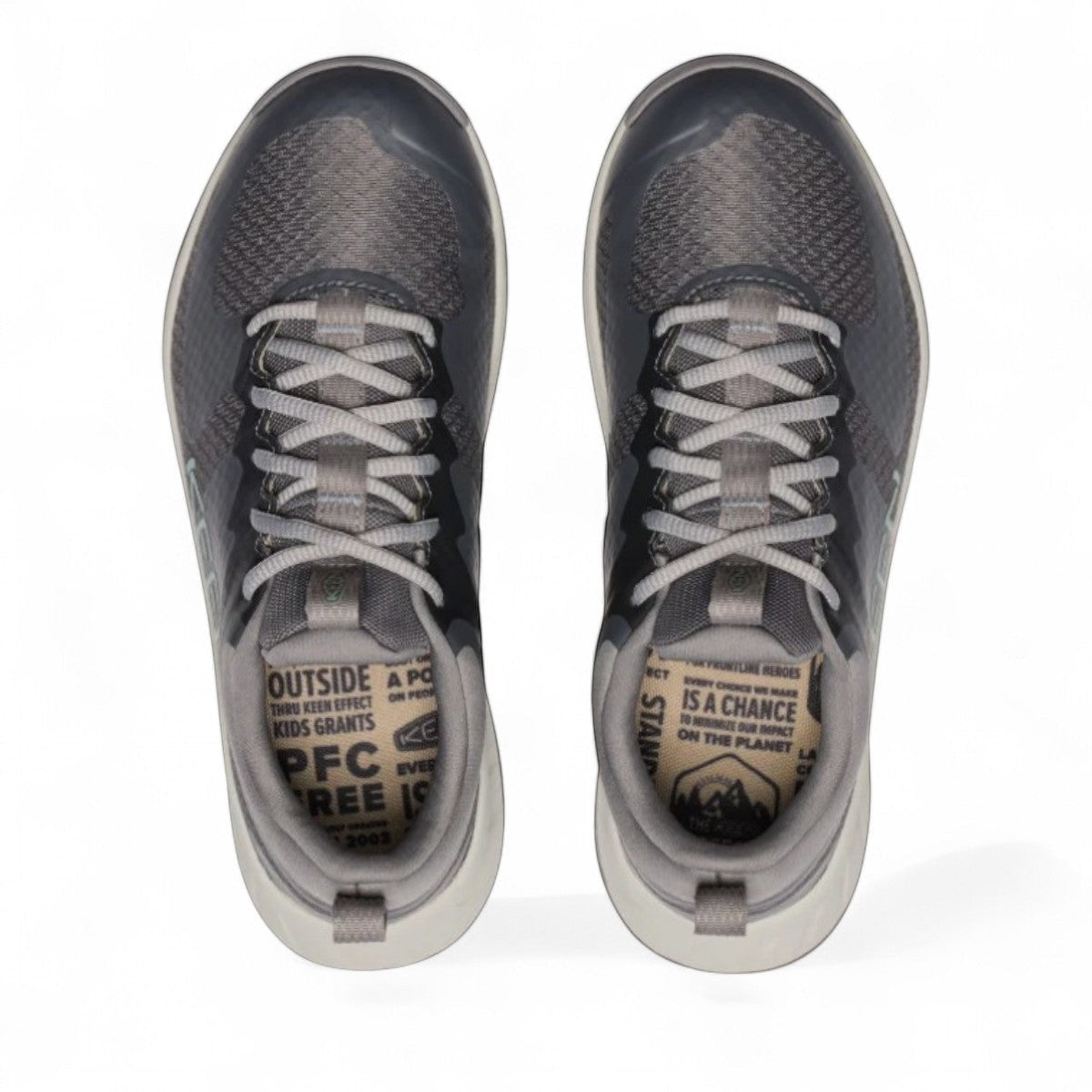KEEN VersaCore WP waterproof athletic hiker in magnet grey and granite green with a high-traction sole.