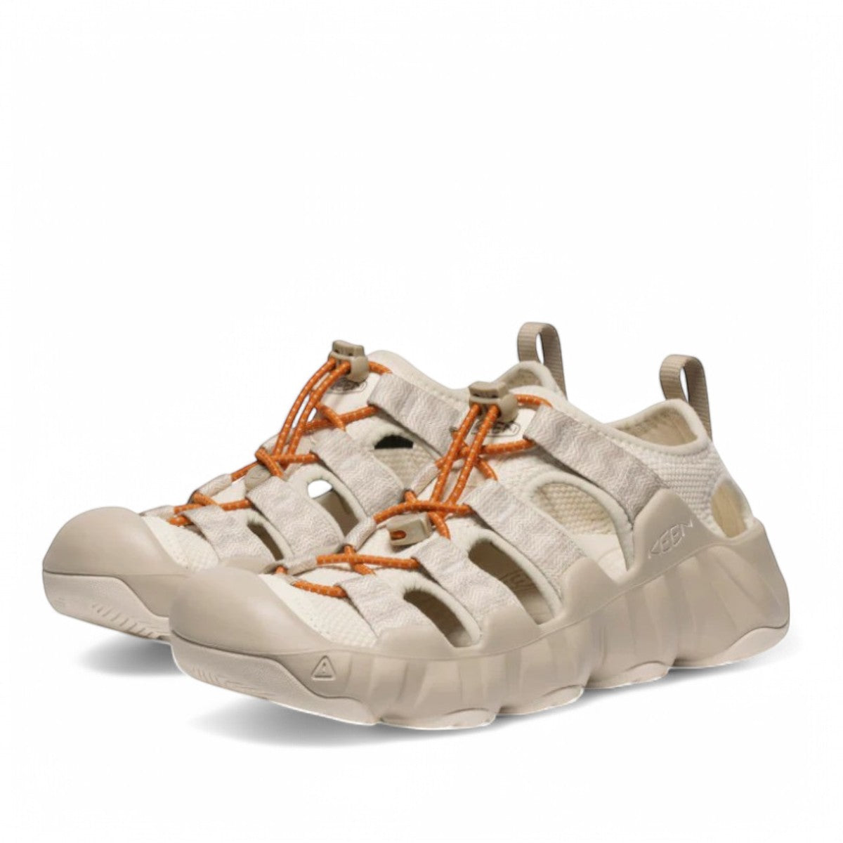 KEEN Women's Hyperport H2 sandals in birch and plaza taupe with bungee lacing and protective toe bumper.