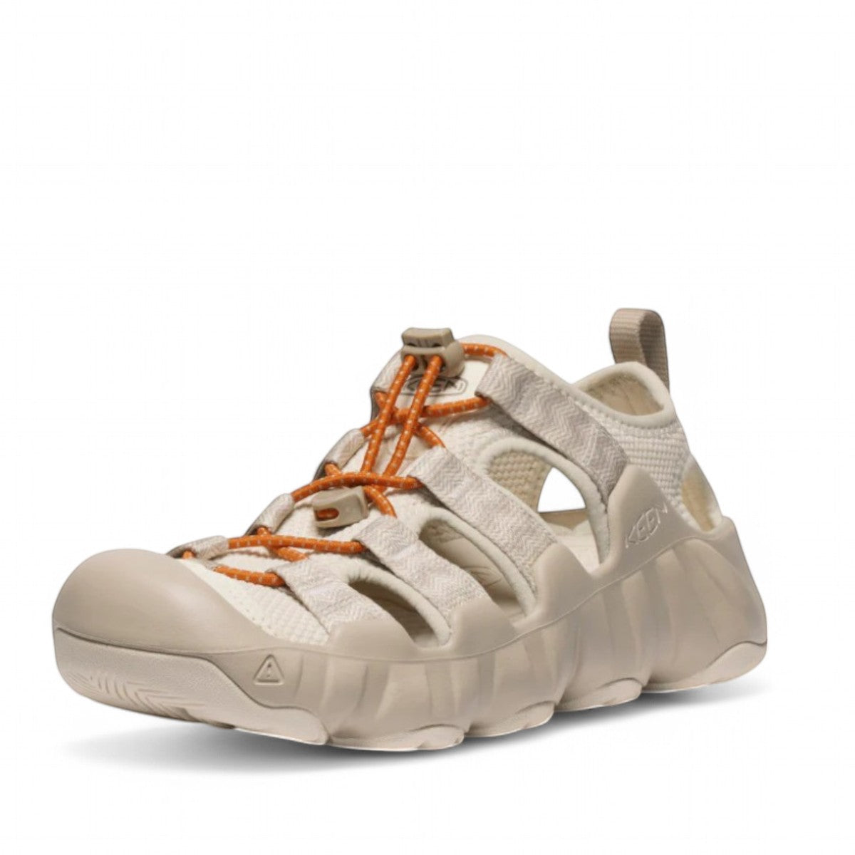 KEEN Women's Hyperport H2 sandals in birch and plaza taupe with bungee lacing and protective toe bumper.