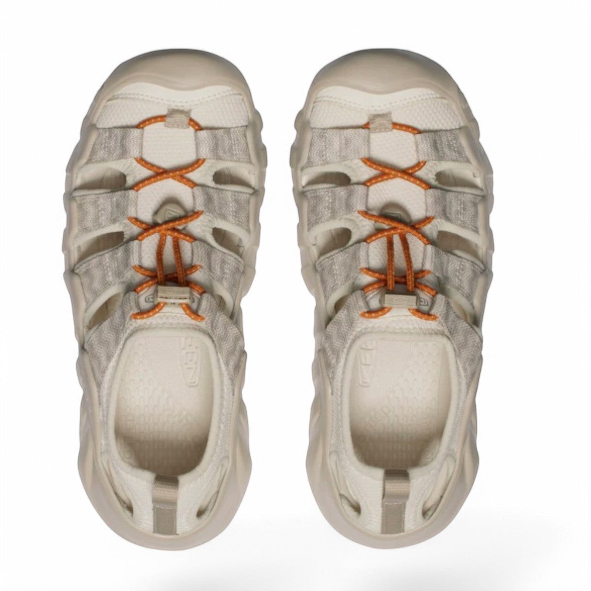 KEEN Women's Hyperport H2 sandals in birch and plaza taupe with bungee lacing and protective toe bumper.