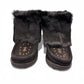Laurentian Chief black waterproof suede mukluk with natural rabbit fur trim and durable crepe sole