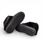 Laurentian Chief black waterproof suede mukluk with natural rabbit fur trim and durable crepe sole