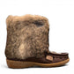 Laurentian Chief mukluk boots in fudge moose hide with natural rabbit fur trim and crepe sole