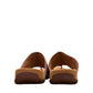 Taos Gift 2 lavender leather sandals with hand-stitched scrunch pleating and supportive foot bed. Photo of back view.