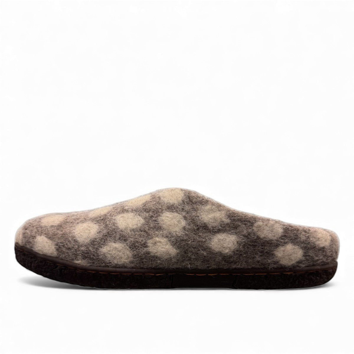 Lhasa grey wool mule slippers with a spotted pattern and comfortable EnergySole rubber base