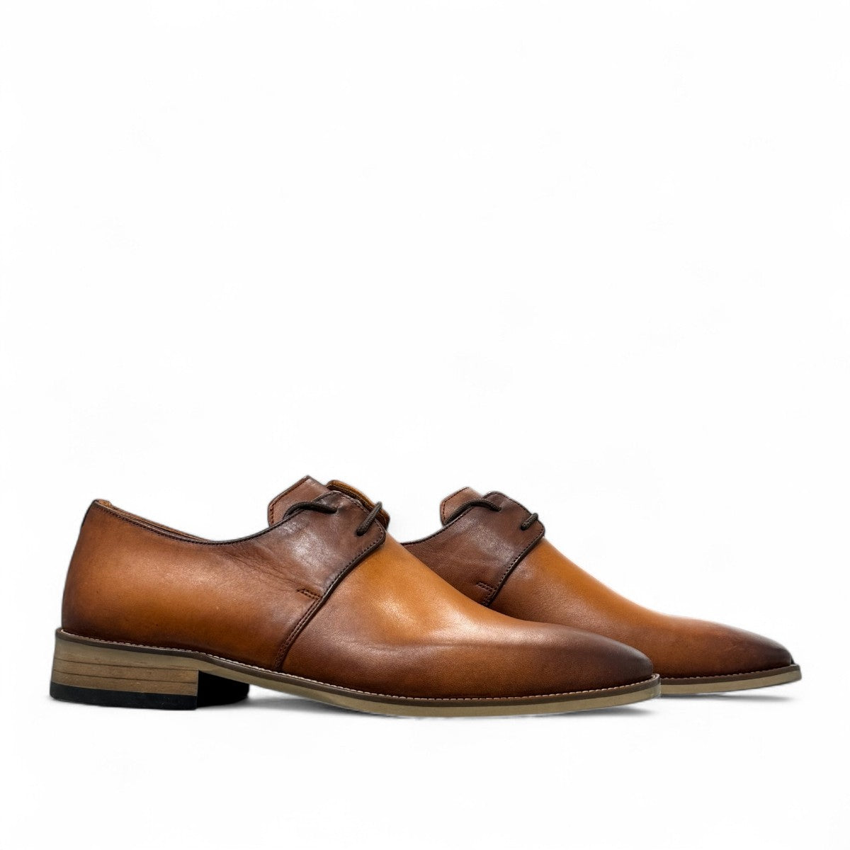 Liyam brown leather lace-up dress shoes with a polished finish and durable rubber outsole