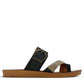 LOSCABOS BRIA black vegan leather sandal with woven bamboo strap, adjustable buckle, and arch support.