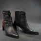 LOUJO AUBREY black leather ankle boot with four buckled straps and a chunky block heel