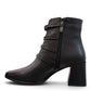 LOUJO AUBREY black leather ankle boot with four buckled straps and a chunky block heel