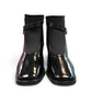 LOUJO AVERY black patent leather ankle boot with a functional side buckle and block heel