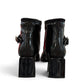 LOUJO AVERY black patent leather ankle boot with a functional side buckle and block heel
