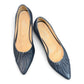 LouJo Betty navy leather pump with a pleated pointed toe and low sculpted metallic heel