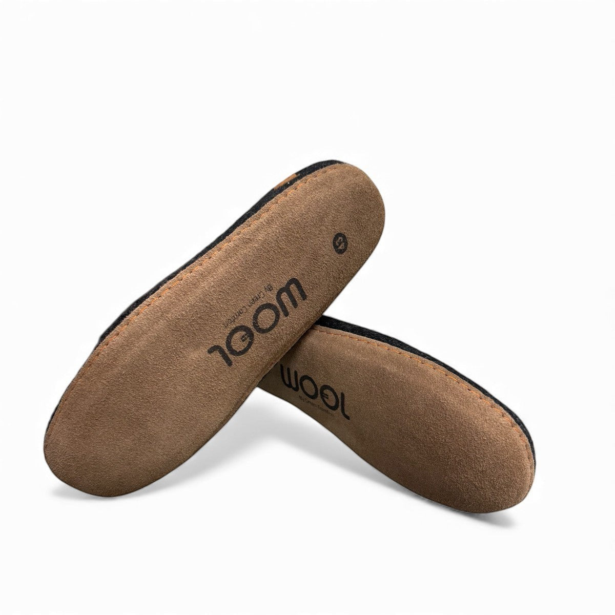 Makalu black wool slippers with brown suede soles, handcrafted in Nepal for cozy everyday comfort.